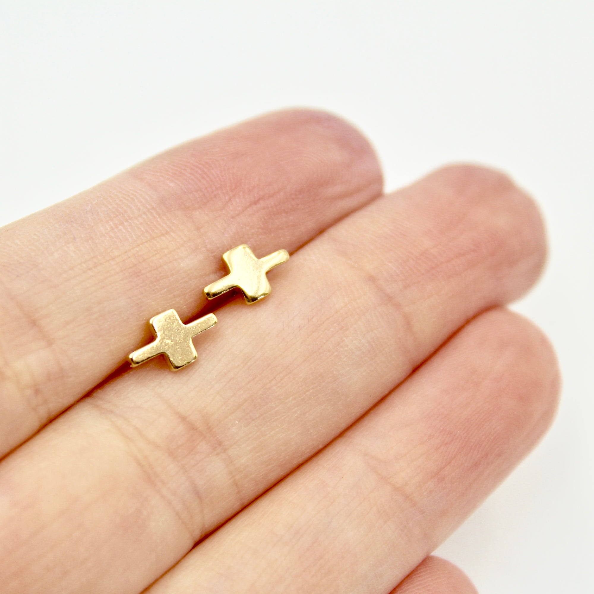 Plus Sign Earrings - Brass