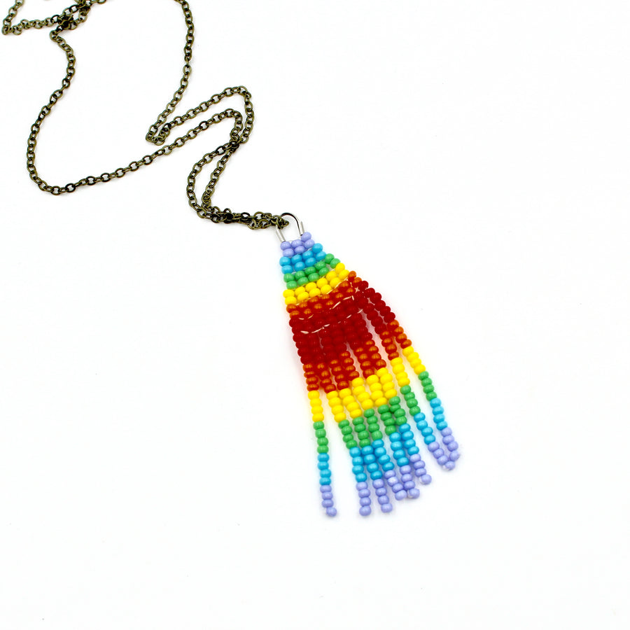 Rainbow Stripes Necklace - Woven Seed Beads