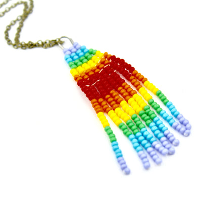 Rainbow Stripes Necklace - Woven Seed Beads