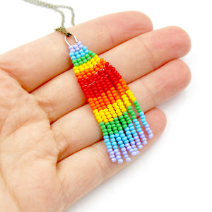 Rainbow Stripes Necklace - Woven Seed Beads