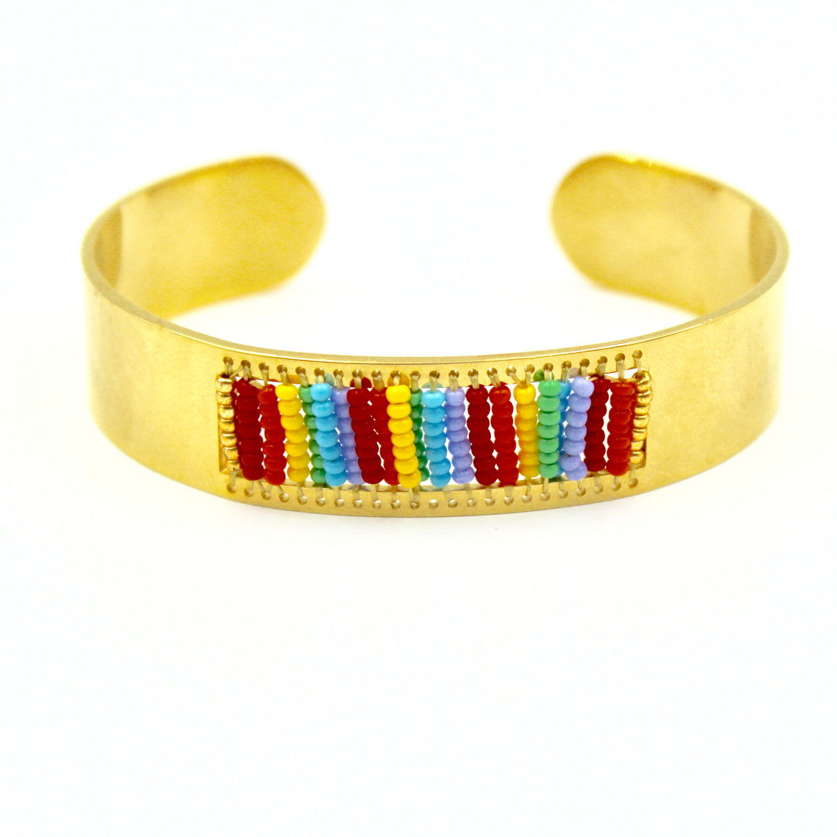 Rainbow Stripe Bracelet - Woven Seed Beads