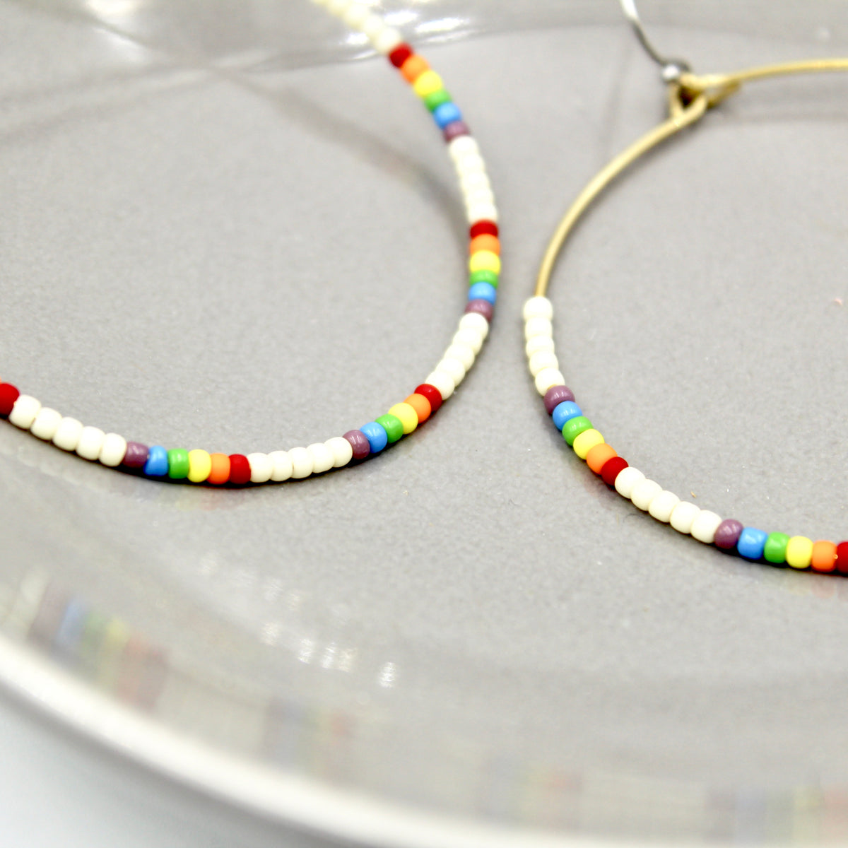 Rainbow Hoop Earrings - Woven Seed Beads