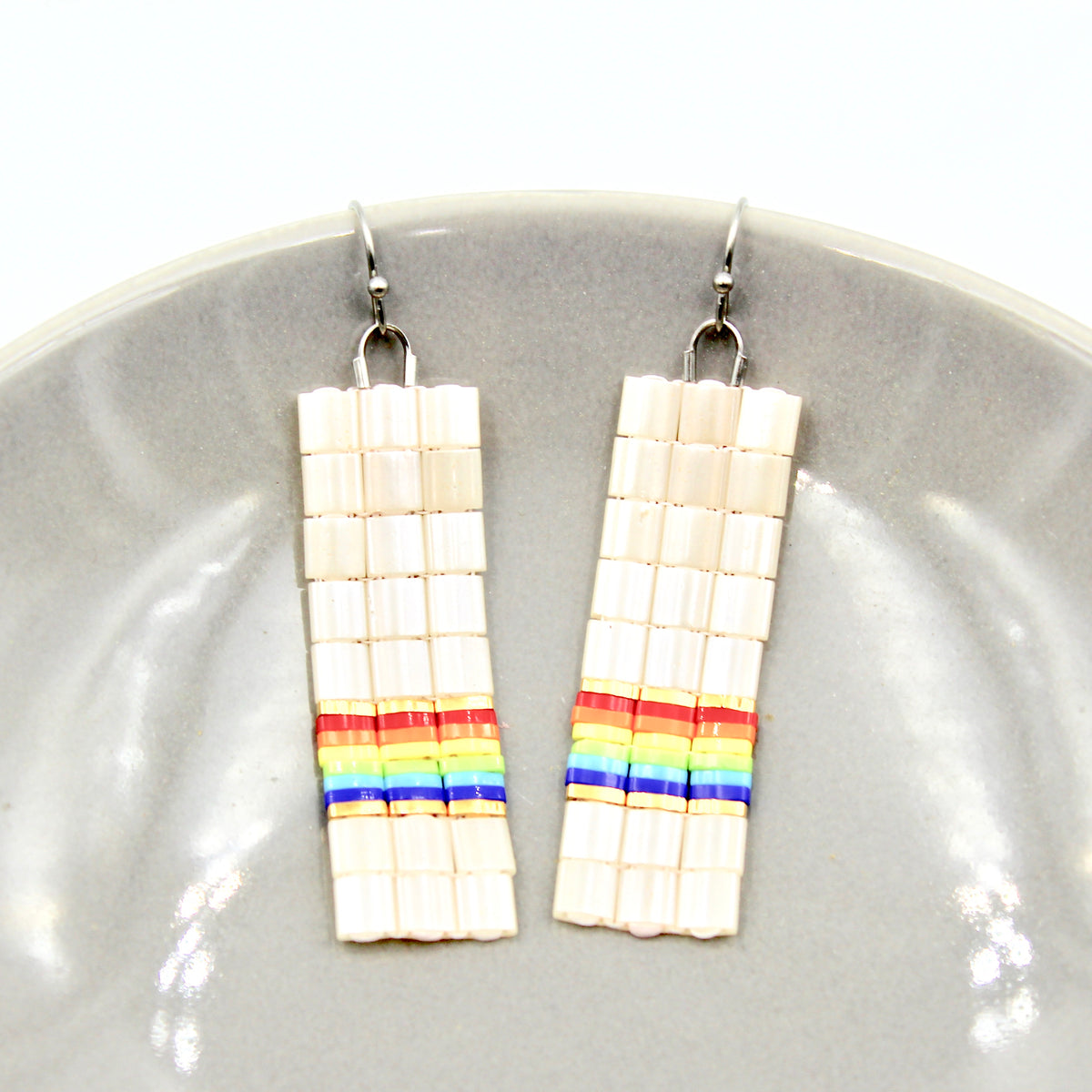 Rainbow Stripe Earrings - Woven Seed Beads