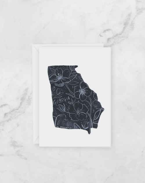 Greeting Card - Georgia State - Black with flowers - Peach or Plum