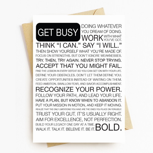 Get Busy Manifesto Motivational Greeting Card