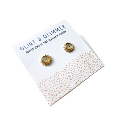 Tiny Rays Brass Gemstone and Resin Earrings