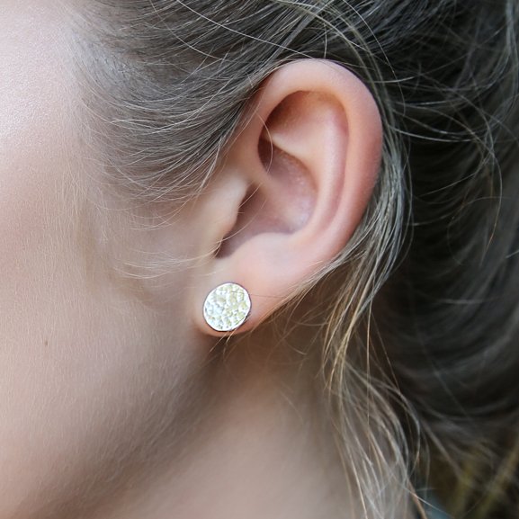 hammered disc studs - sterling silver