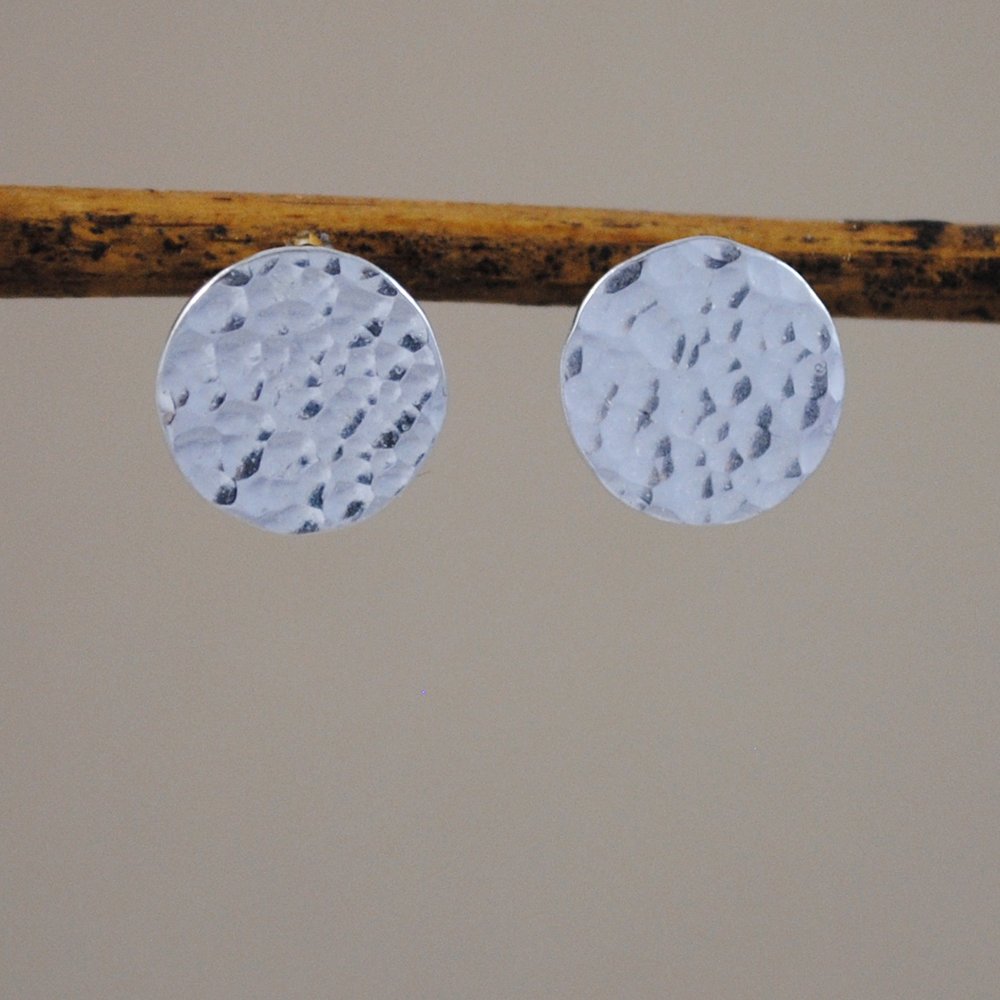 hammered disc studs - sterling silver