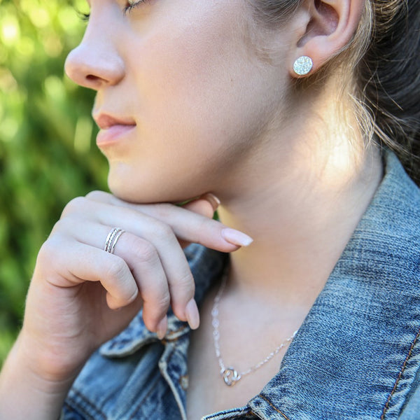 hammered disc studs - sterling silver