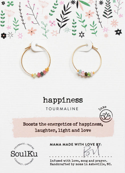 Happiness Gold Hoop Earrings - Rainbow Tourmaline
