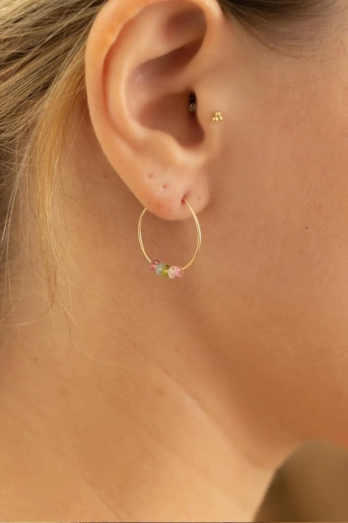 Happiness Gold-Filled Hoop Earrings - Rainbow Tourmaline