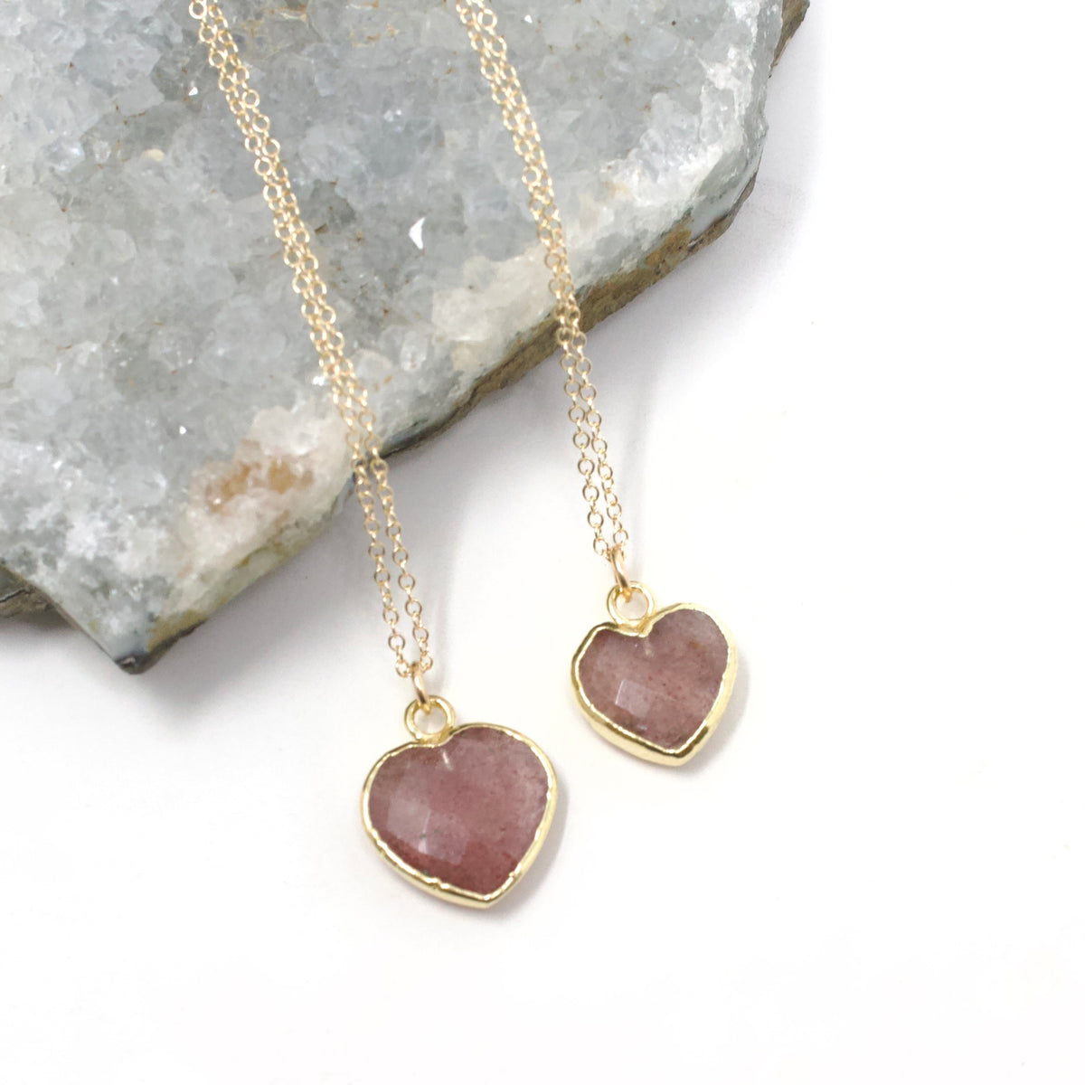 Natural Diamond and Rainbow Moonstone Necklace, 5mm Heart Gemstone Nec