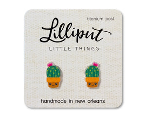 Kawaii Cactus Earrings - Pink Flowers