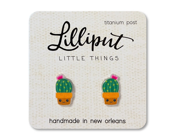 Kawaii Cactus Earrings - Pink Flowers