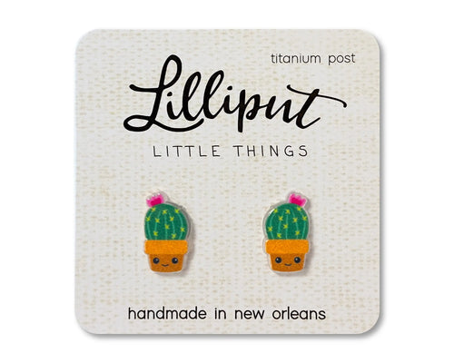Kawaii Cactus Earrings - Pink Flowers