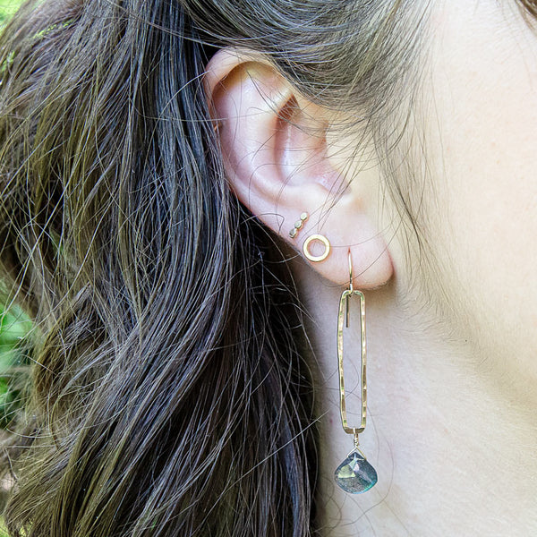 Rectangle And Stone Earrings - gold-filled
