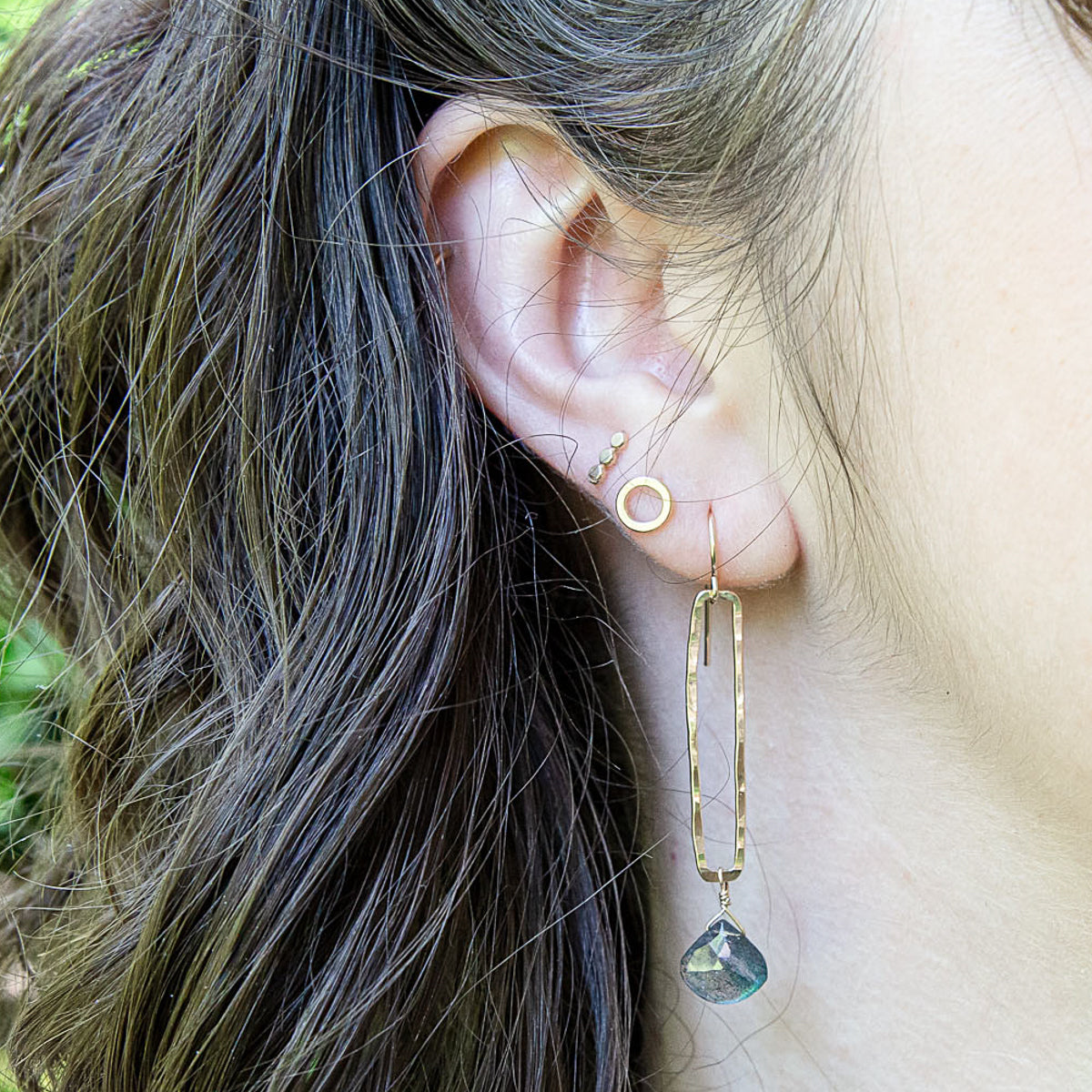 Rectangle And Stone Earrings - gold-filled