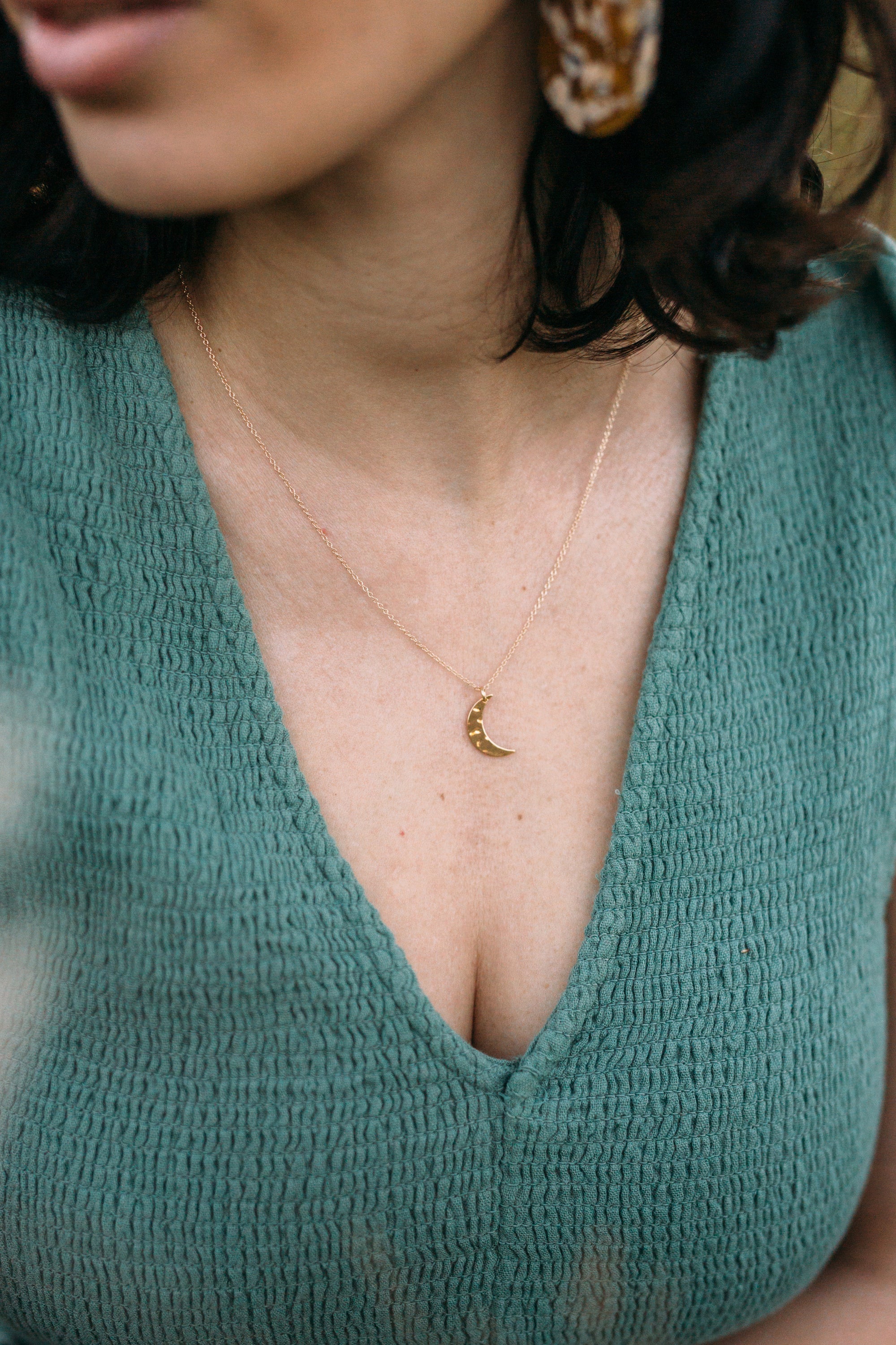 Crescent Hammered Moon Necklace