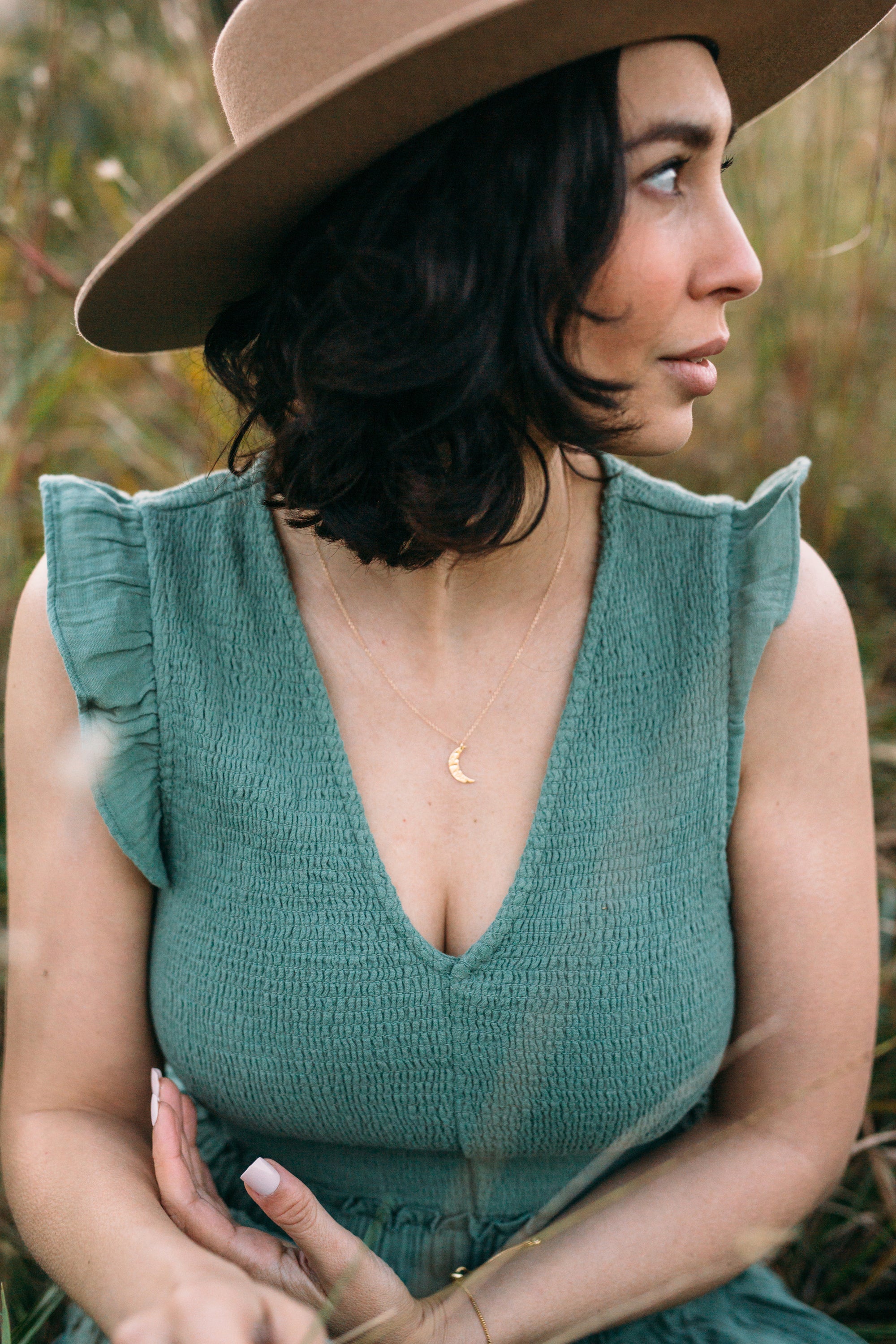 Crescent Hammered Moon Necklace