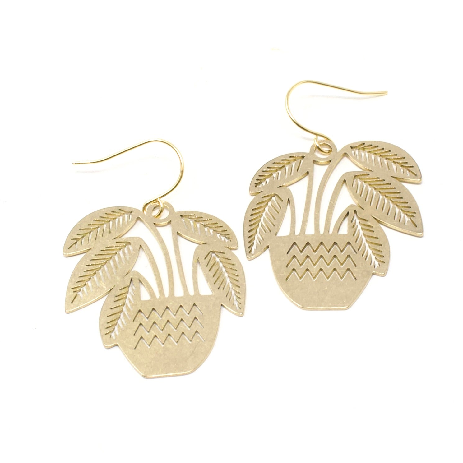 Potted Plant Earrings - Stemmed Leaves