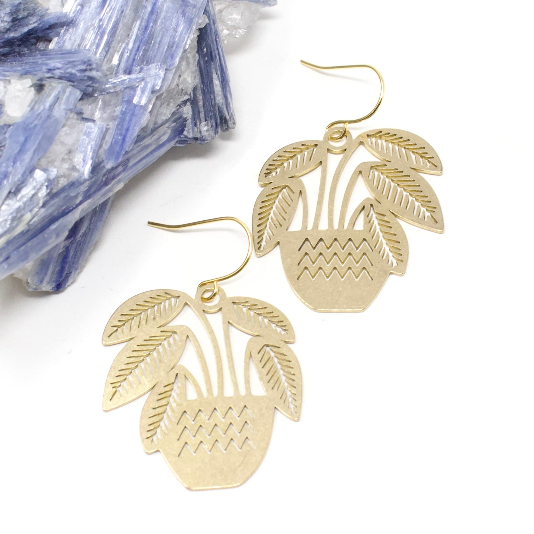 Potted Plant Earrings - Stemmed Leaves
