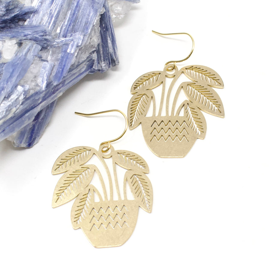 Potted Plant Earrings - Stemmed Leaves