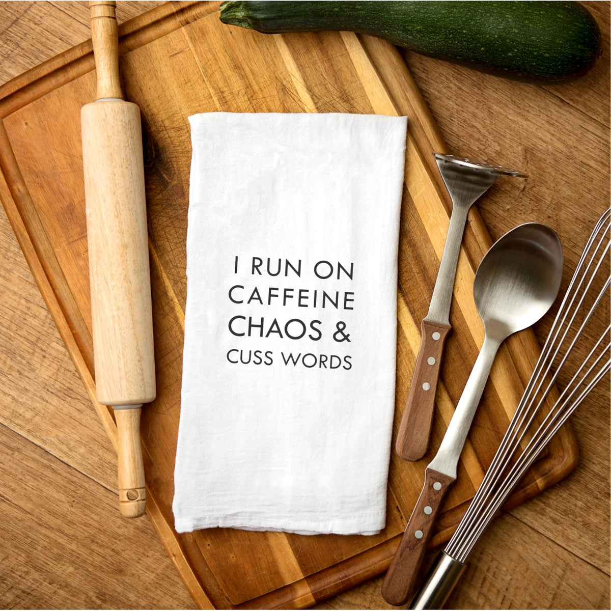 Tea Towel - I Run On Caffeine, Chaos & Cuss Words
