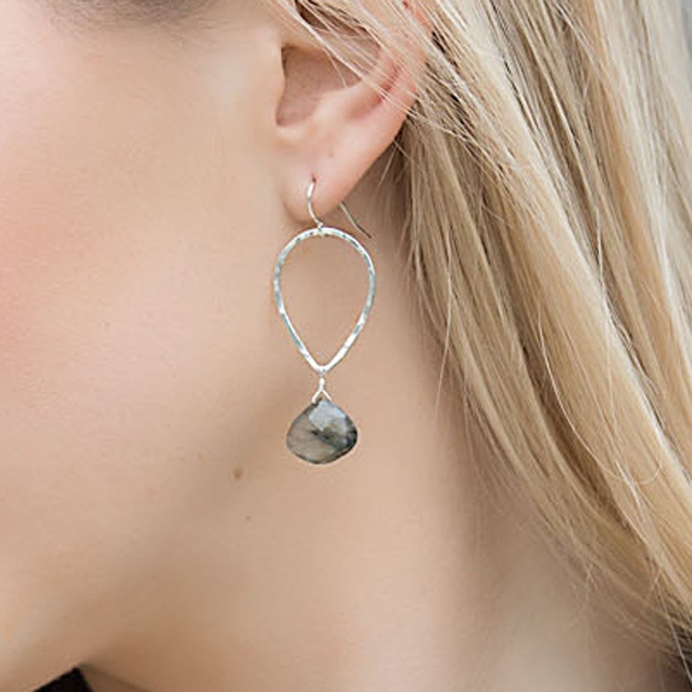 teardrop and stone earrings - sterling silver