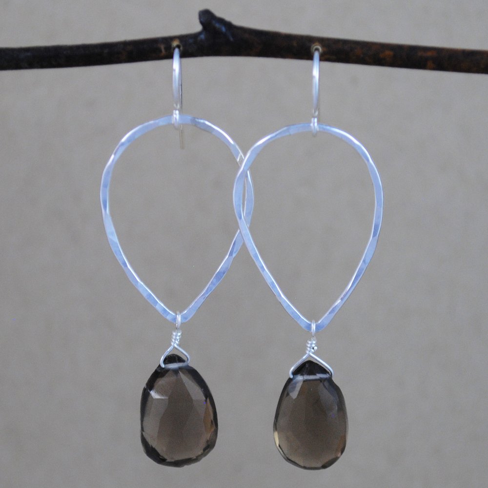 teardrop and stone earrings - sterling silver