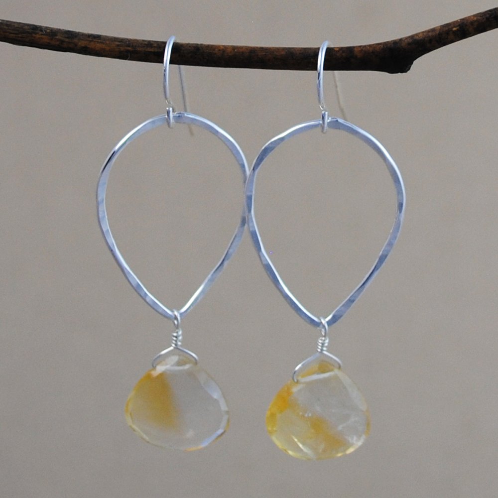 teardrop and stone earrings - sterling silver