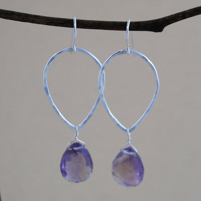 teardrop and stone earrings - sterling silver