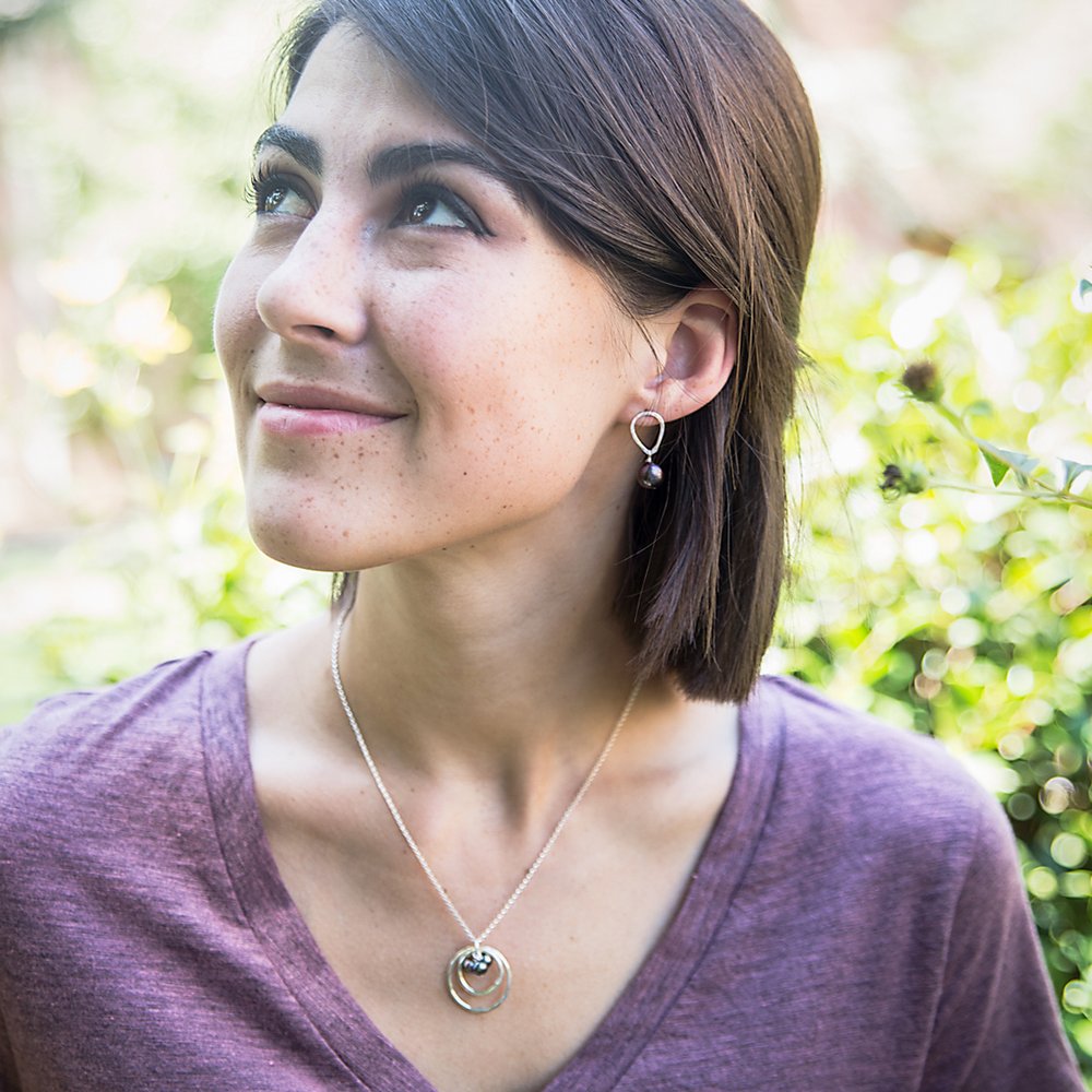 teardrop stud with hanging pearl earrings - sterling