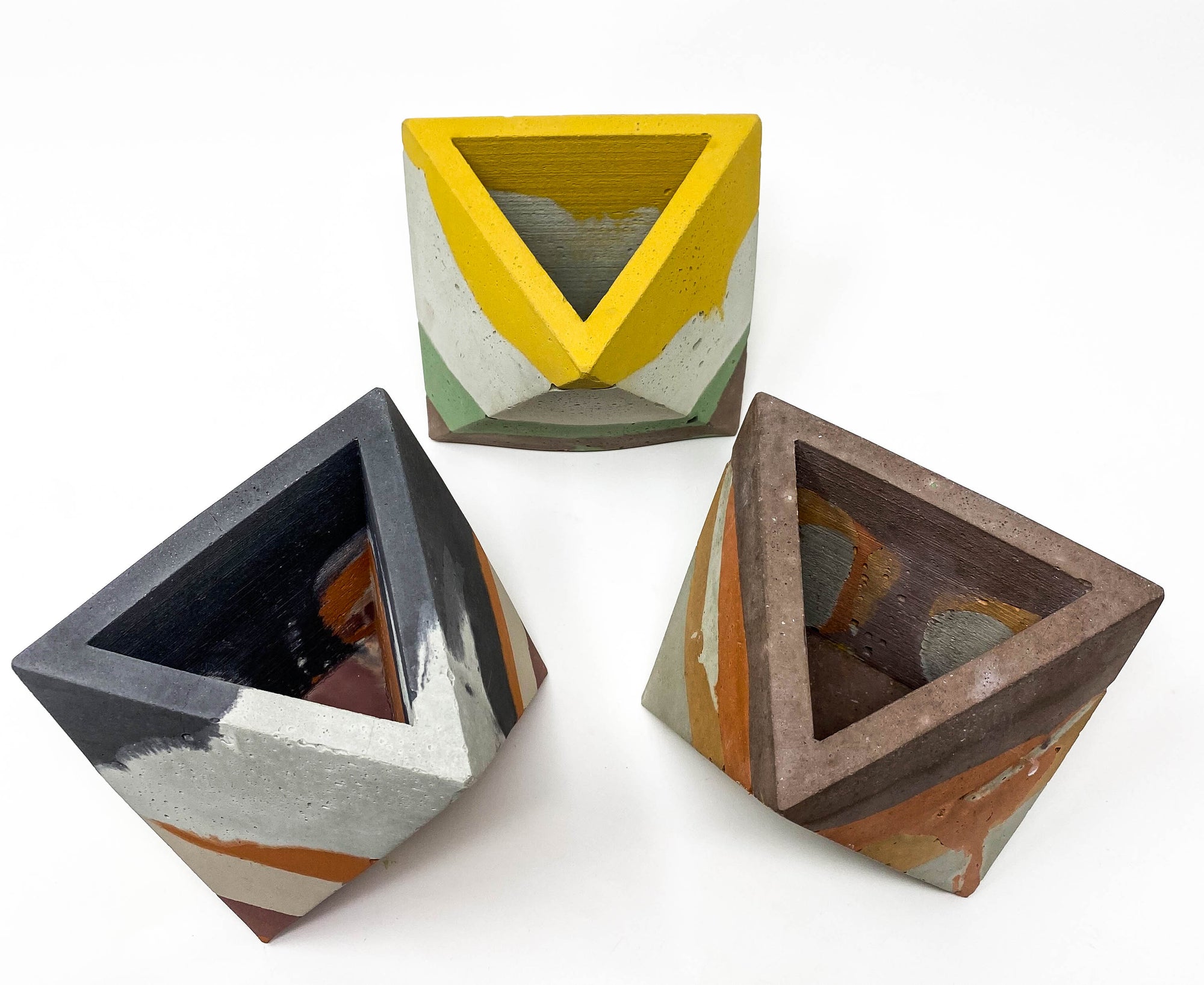Concrete Geometric Tetrahedron Pot (Multi-Colored)