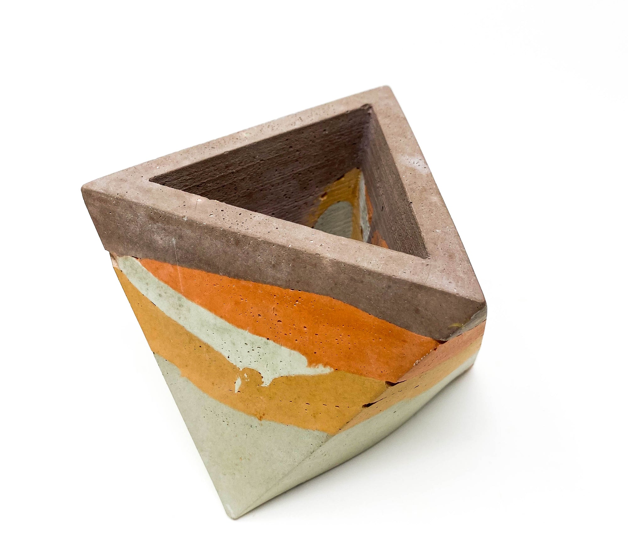 Concrete Geometric Tetrahedron Pot (Multi-Colored)
