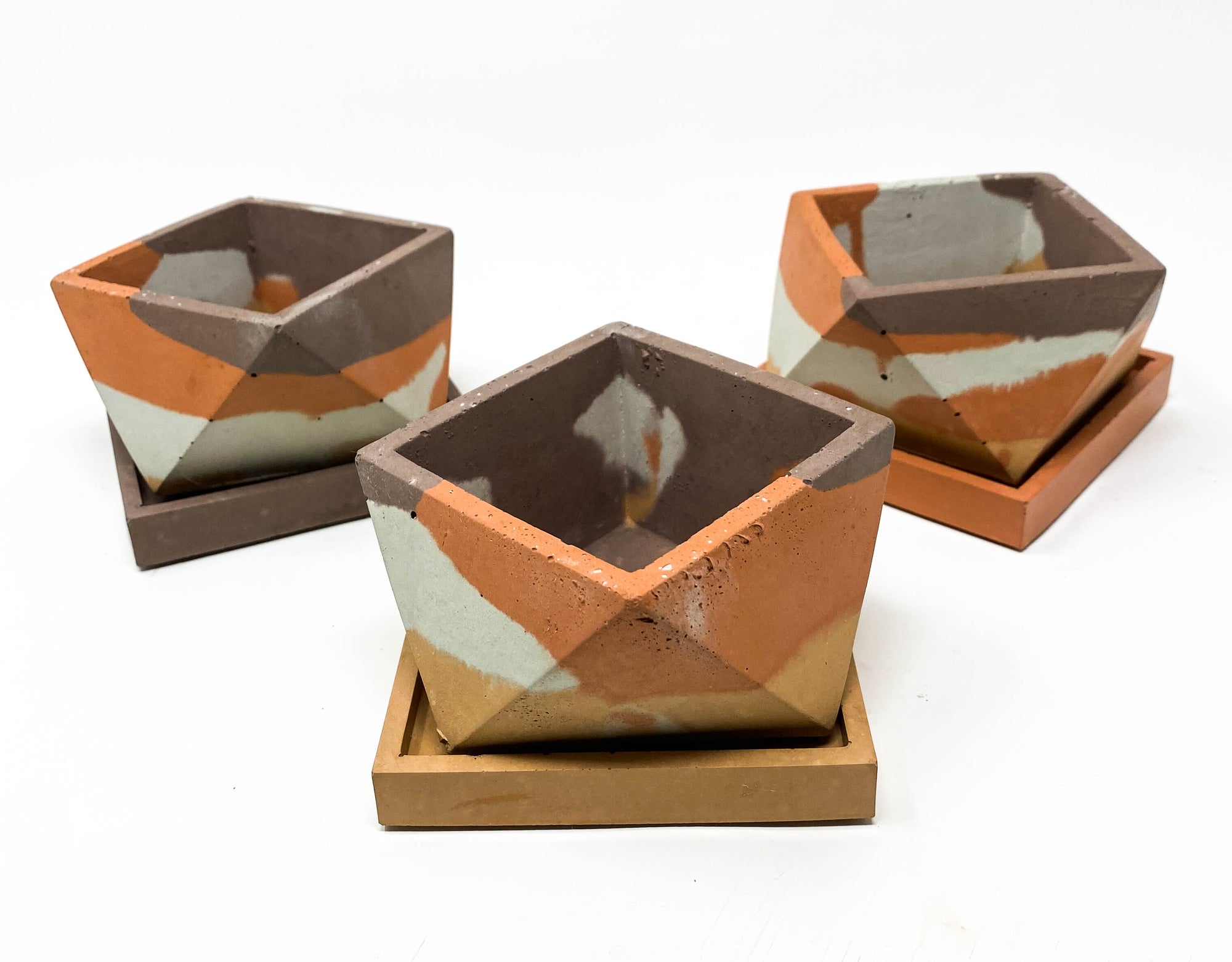 Concrete Planter with Tray (Multi-Colored Series)