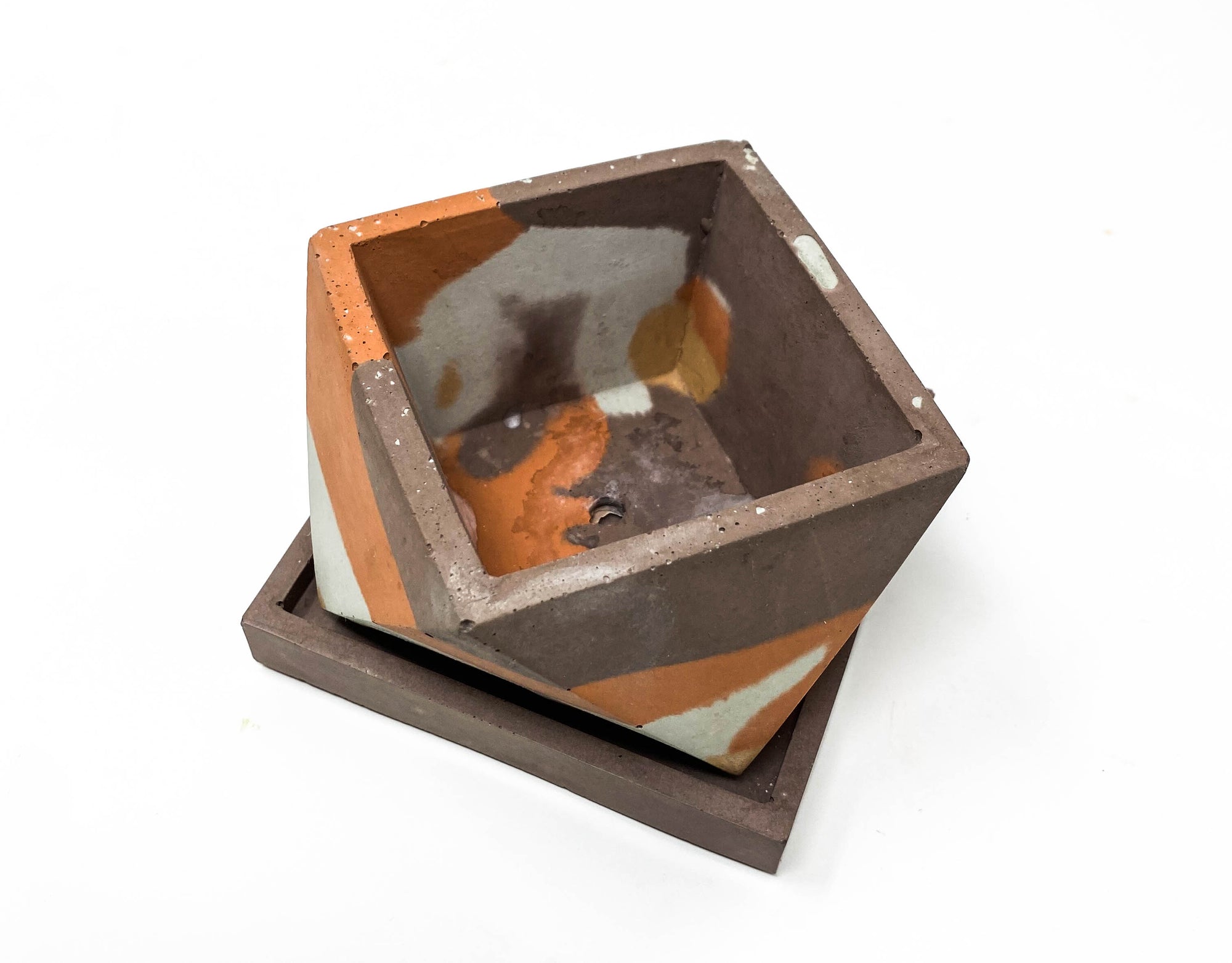 Concrete Planter with Tray (Multi-Colored Series)