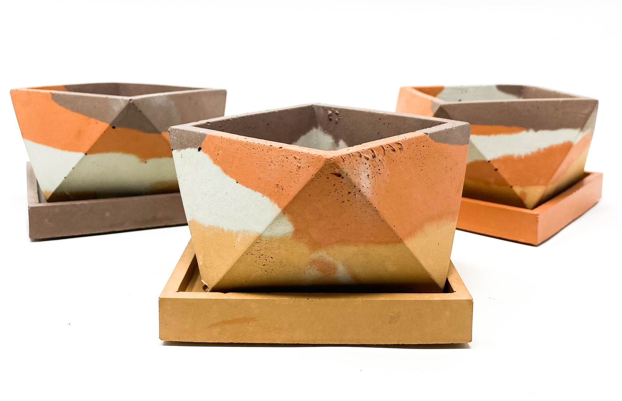 Concrete Planter with Tray (Multi-Colored Series)