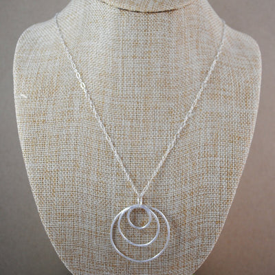 Triple Ring Long Pendant Necklace - Sterling Silver